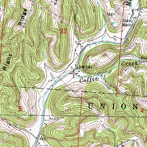 Topographic Map of Coffee Creek, OH