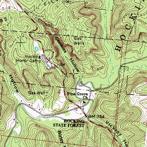 Topographic Map of Conkles Hollow, OH