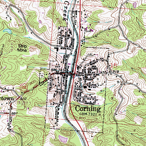 Topographic Map of Corning, OH