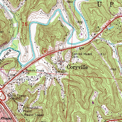 Topographic Map of Coryville, OH