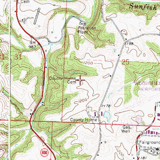 Topographic Map of County Home Cemetery, OH