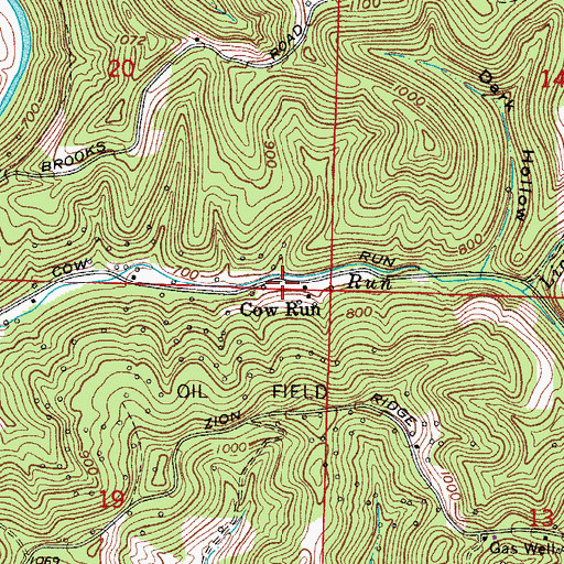 Topographic Map of Cow Run, OH