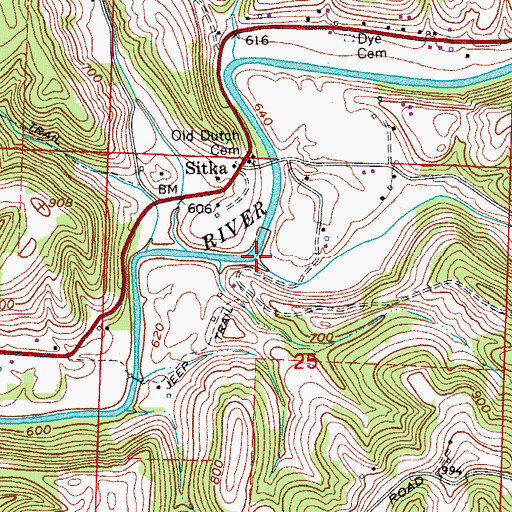 Topographic Map of Cow Run, OH
