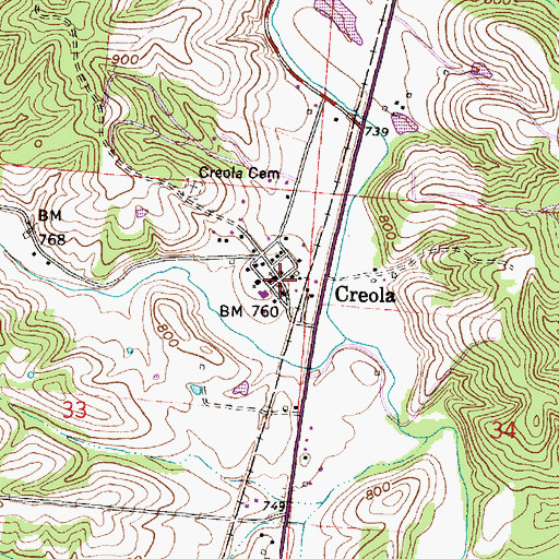 Topographic Map of Creola, OH