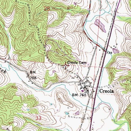 Topographic Map of Creola Cemetery, OH