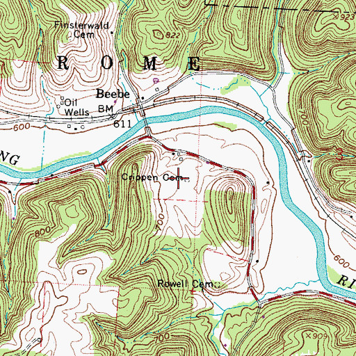 Topographic Map of Crippen Cemetery, OH