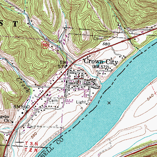 Topographic Map of Crown City, OH