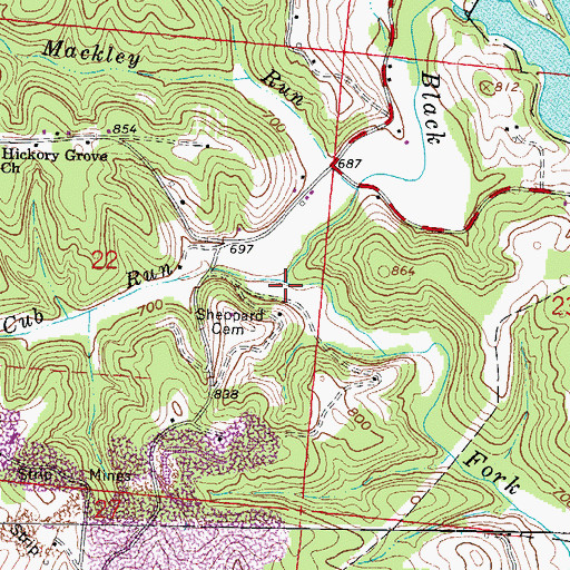 Topographic Map of Cub Run, OH