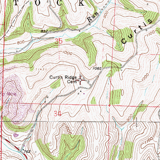 Topographic Map of Curtis Ridge Cemetery, OH