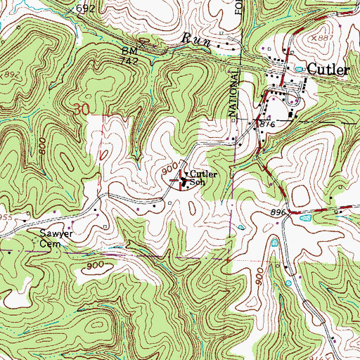 Topographic Map of Cutler School, OH