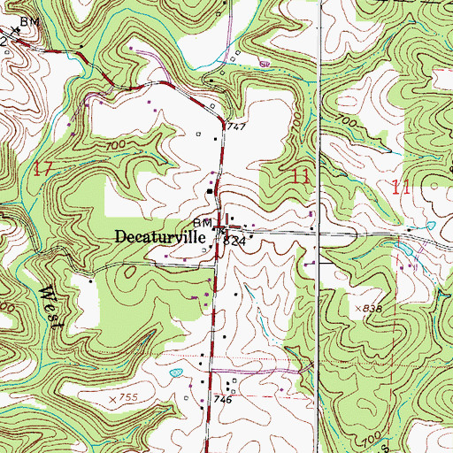 Topographic Map of Decaturville, OH