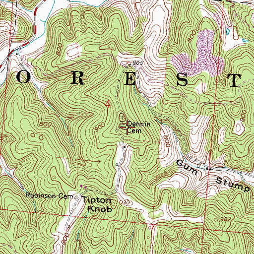 Topographic Map of Dennin Cemetery, OH