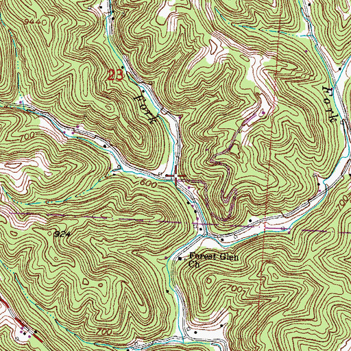 Topographic Map of Dirty Fork, OH