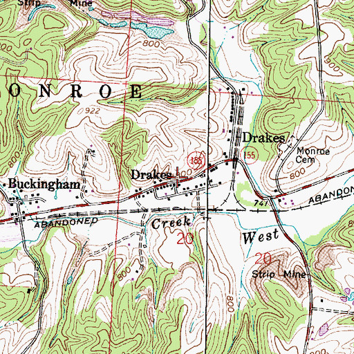 Topographic Map of Drakes, OH