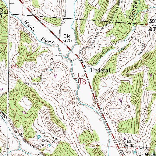 Topographic Map of Drapers Run, OH