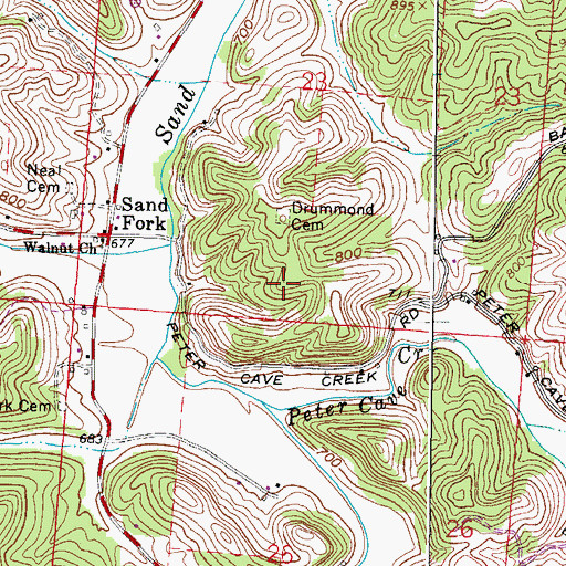 Topographic Map of Drummond Cemetery, OH