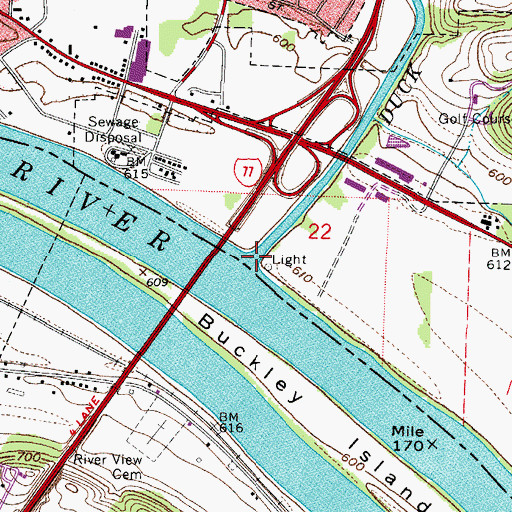 Topographic Map of Duck Creek, OH