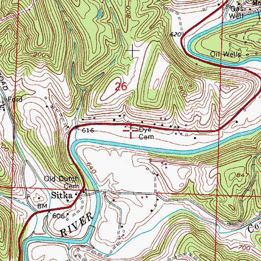 Topographic Map of Dye Cemetery, OH