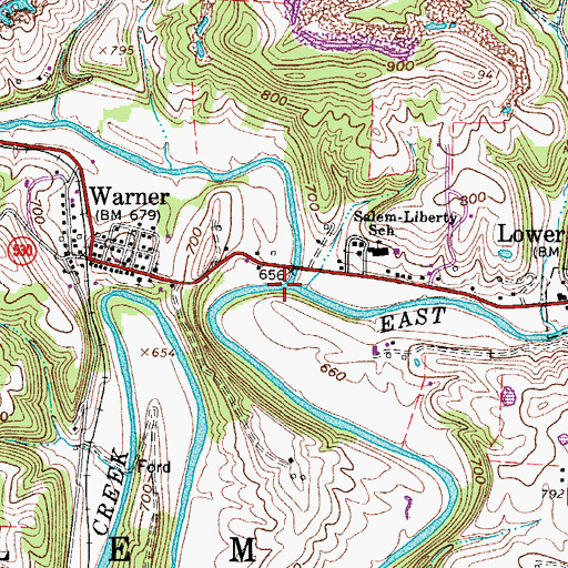 Topographic Map of East Fork Duck Creek, OH
