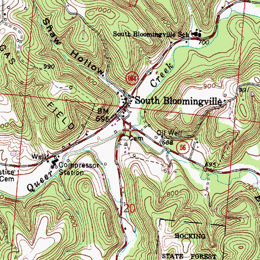 Topographic Map of East Fork Queer Creek, OH