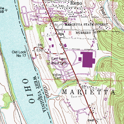 Topographic Map of East Lawn Memorial Cemetery, OH