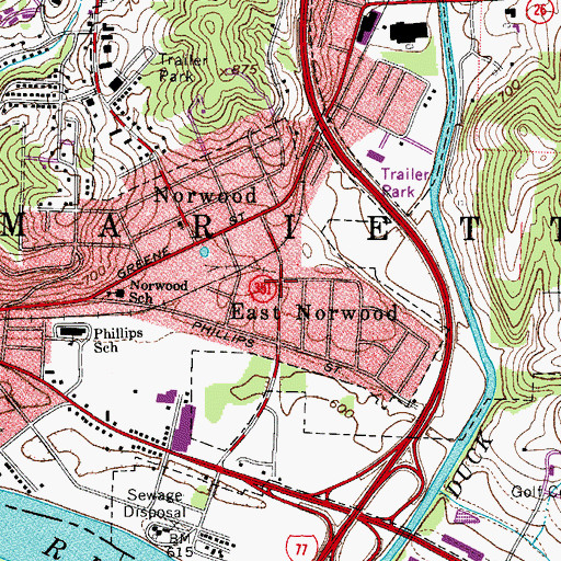 Topographic Map of East Norwood, OH