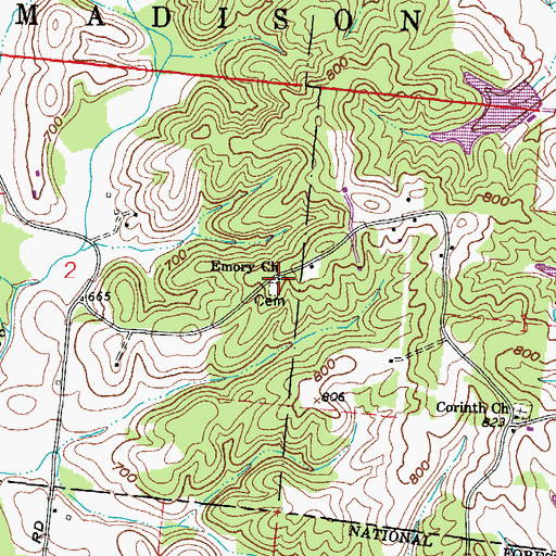 Topographic Map of Emory Church, OH