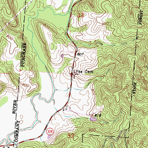 Topographic Map of Fee Cemetery, OH