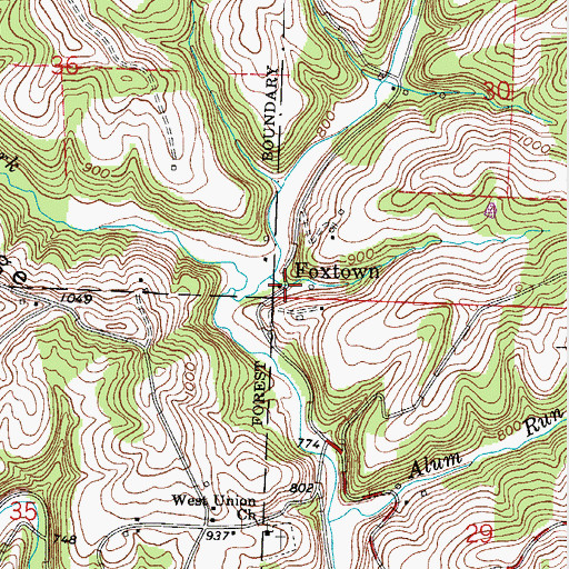 Topographic Map of Foxtown, OH