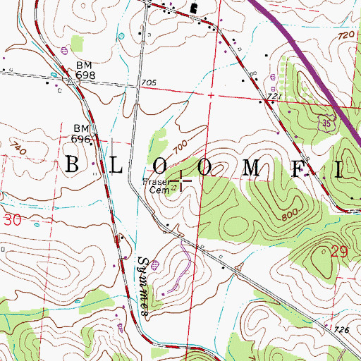 Topographic Map of Fraser Cemetery, OH