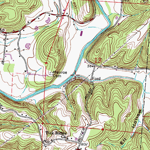Topographic Map of Frederick Creek, OH