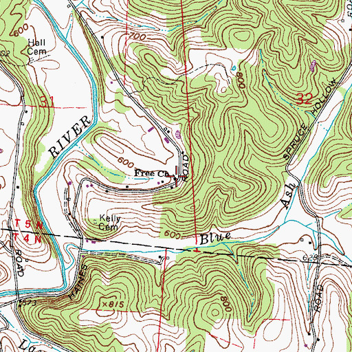 Topographic Map of Free Church, OH