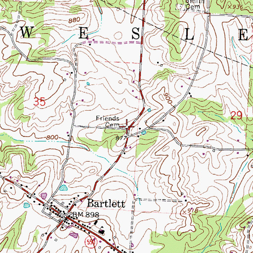 Topographic Map of Bartlett Friends Cemetery, OH