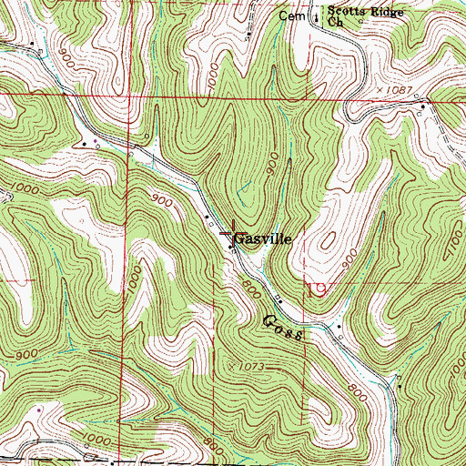 Topographic Map of Gasville, OH