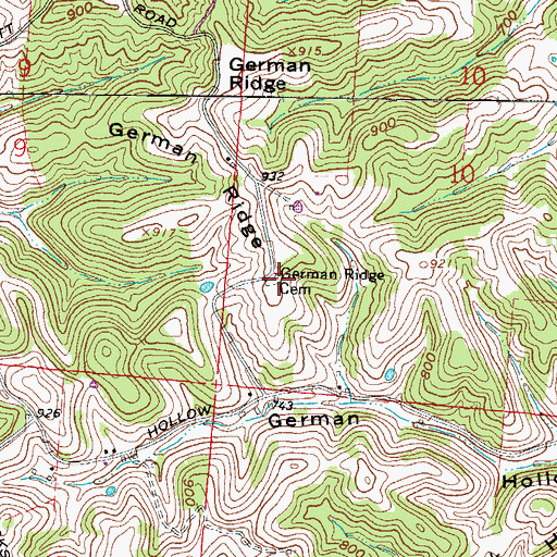 Topographic Map of German Ridge Cemetery, OH
