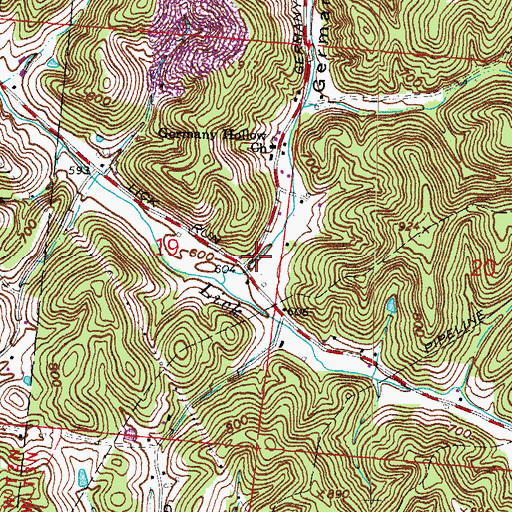 Topographic Map of Germany Hollow, OH
