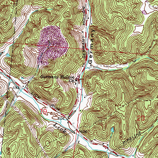 Topographic Map of Germany Hollow Church, OH