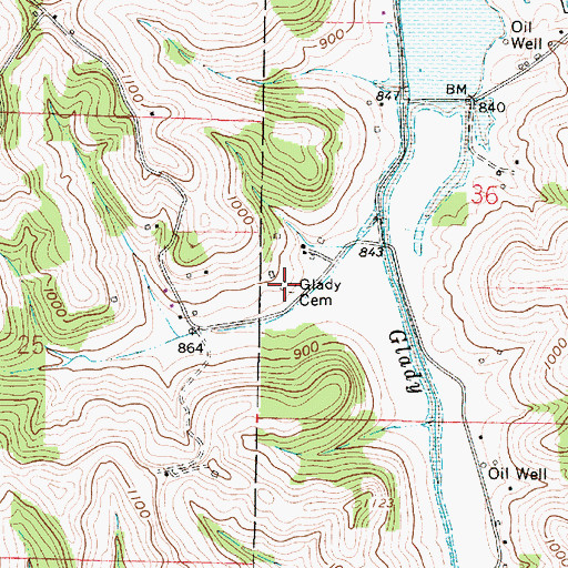 Topographic Map of Glady Cemetery, OH