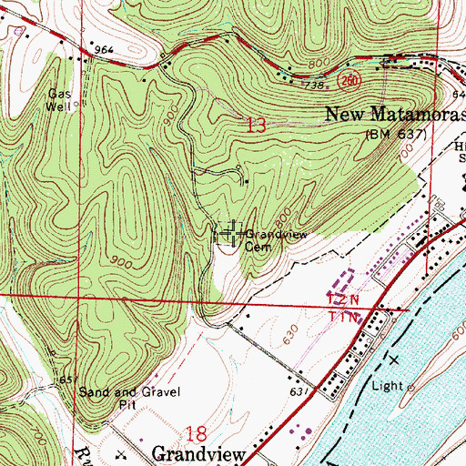 Topographic Map of Grandview Cemetery, OH