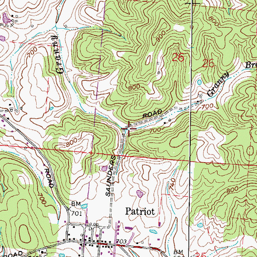 Topographic Map of Granny Branch, OH