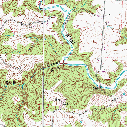 Topographic Map of Grass Run, OH