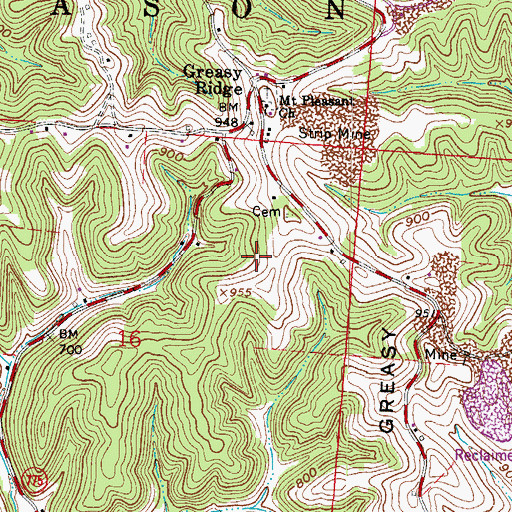 Topographic Map of Greasy Ridge, OH
