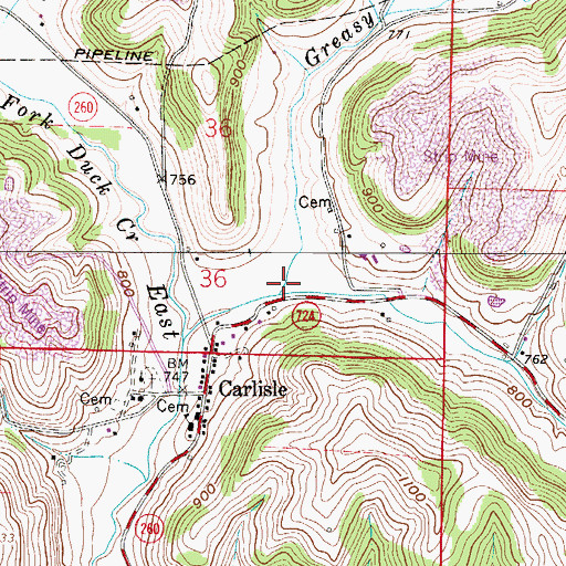 Topographic Map of Greasy Run, OH