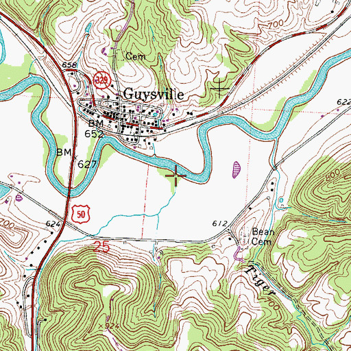 Topographic Map of Green Run, OH