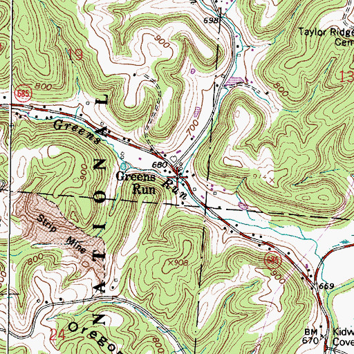 Topographic Map of Greens Run, OH