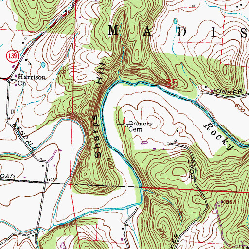 Topographic Map of Gregory Cemetery, OH