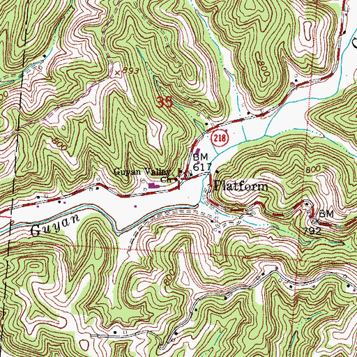 Topographic Map of Guyan Valley Church, OH