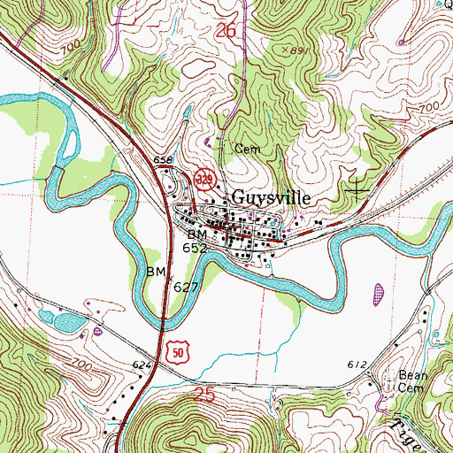Topographic Map of Guysville, OH