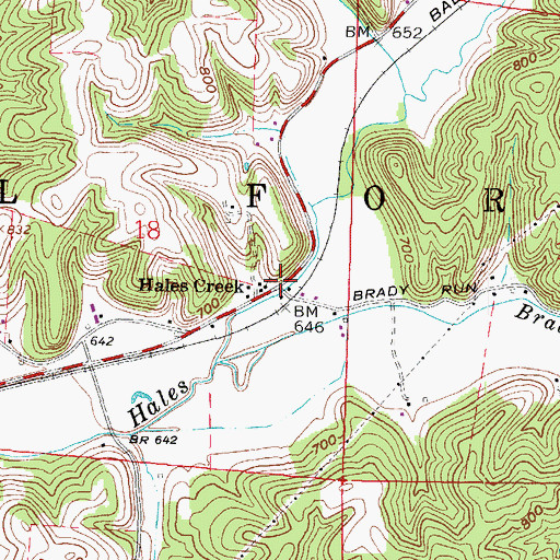 Topographic Map of Hales Creek, OH