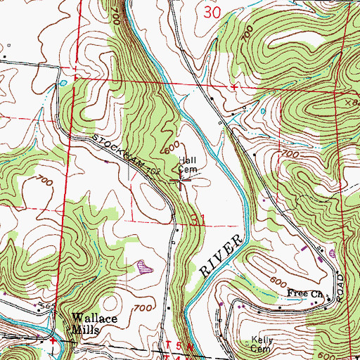 Topographic Map of Hall Cemetery, OH